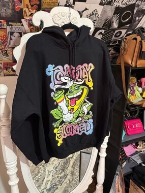 Gildan Black Pullover Hoodie with Pink Graphic Detail